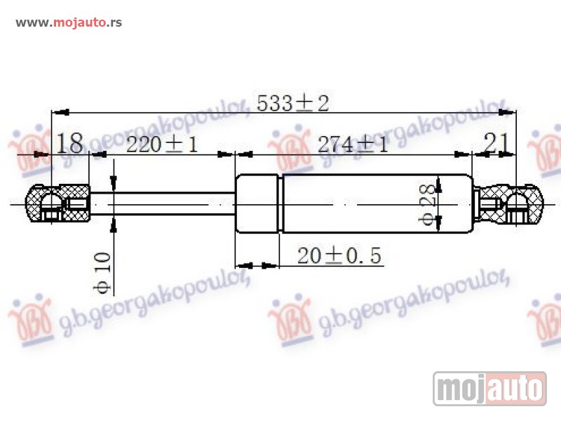 Glavna slika -  AMORTIZER GEPEK VRATA (533L-750N) Renault modus 08-13 -dostupno - MojAuto