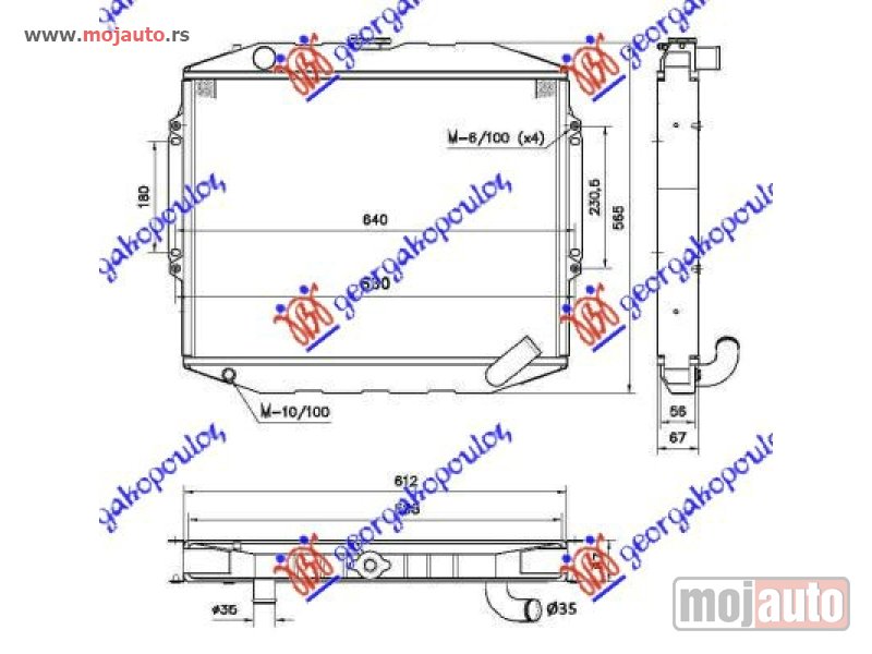 Glavna slika -  HLADNJAK MOTORA 2.5 TDi (MAN/AUTO) (+/-AC) (45x59.8x5.3) (BAKAR) Mitsubishi pajero 92-95 -dostupno - MojAuto