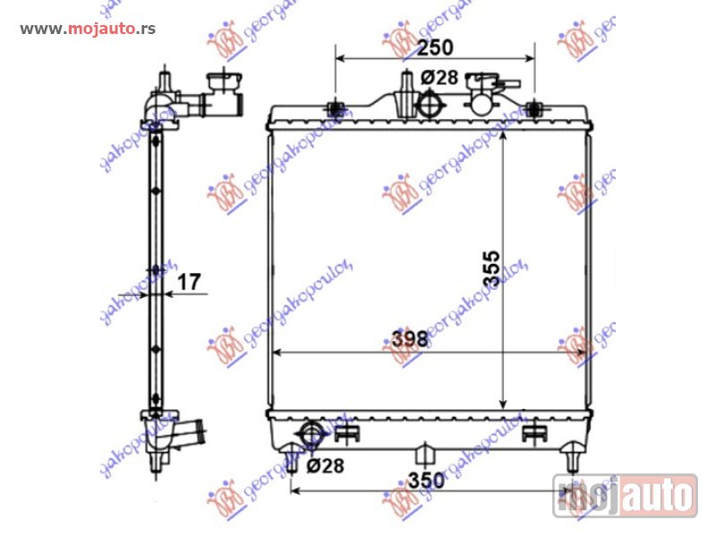 Glavna slika -  HLADNJAK MOTORA 1.0i/1.1i 12V (+/-AC) (35.5x39.8) Kia picanto 04-08 -dostupno - MojAuto