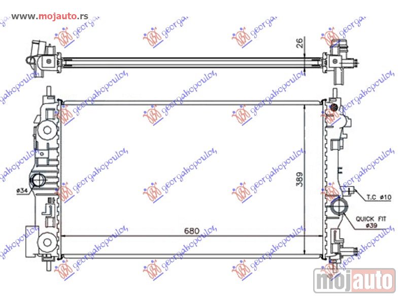 Glavna slika -  HLADNJAK MOTORA 1.4 TURBO (A14NET-B14NET) BENZIN (MAN) (680x390x26) Opel insignia 08-13 -dostupno - MojAuto