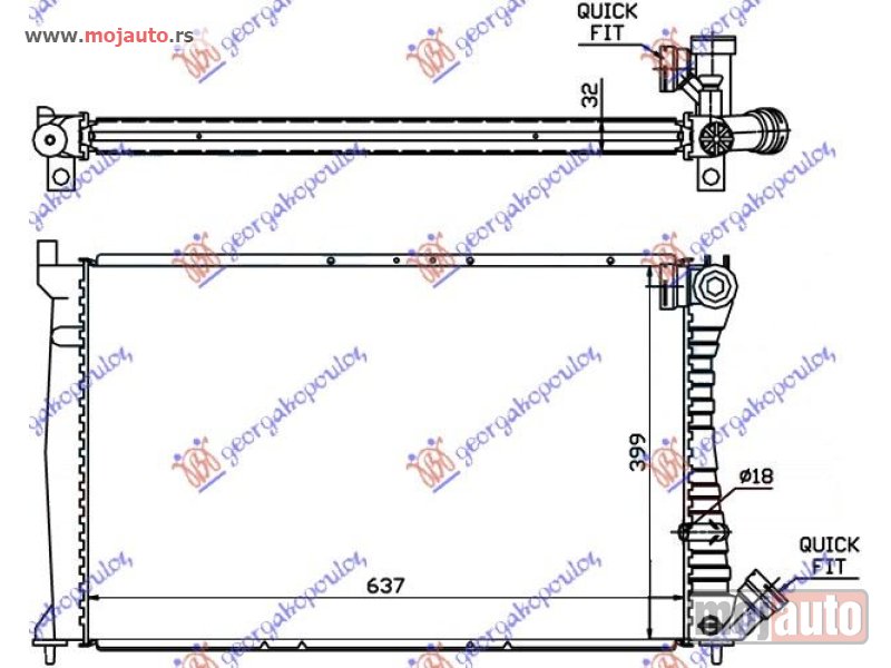 Glavna slika -  HLADNJAK MOTORA 2.0i 8V TURBO 1.9/2.1 T.D (MAN/AUTO) (64x40) Peugeot 406 sdn 96-05 -dostupno - MojAuto