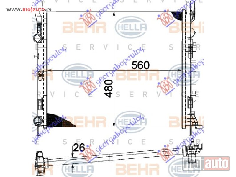 Glavna slika -  HLADNJAK MOTORA 1.6i 16V 1.5DCi (+/-AC) (560x490x24) (MAHLE BEHR) Renault kangoo 08-13 -dostupno - MojAuto