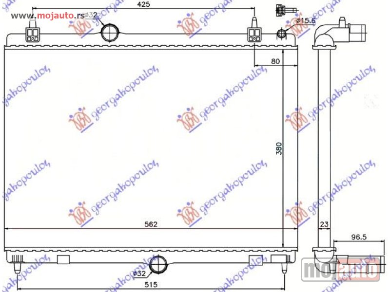 Glavna slika -  HLADNJAK MOTORA 1.6 THP-VTI BENZIN / 1.6 Hdi 2.0 HDi-BLUEHDi DIZEL (MAN) (380x560) (MEHANICKI SPOJ) Citroen c5 08-16 -dostupno - MojAuto