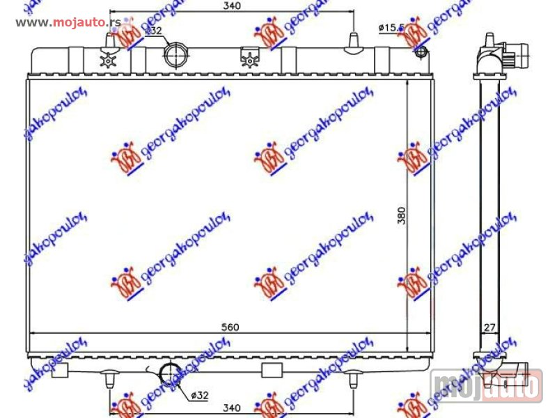 Glavna slika -  HLADNJAK MOTORA BENZIN/DIZEL (38x56x2.7) (LEMLJEN SPOJ) Citroen c3 picasso 12-16 -dostupno - MojAuto