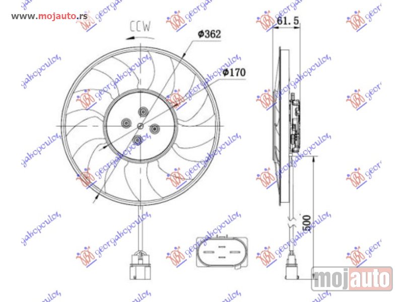 Glavna slika -  VENTILATOR (MOTOR+ELISA) (2.0-3.0 TFSI BENZIN - 2.0-3.0 TDI DIZEL) (370mm) (400W) (4 PIN) LEVO Audi a7 18- -dostupno - MojAuto