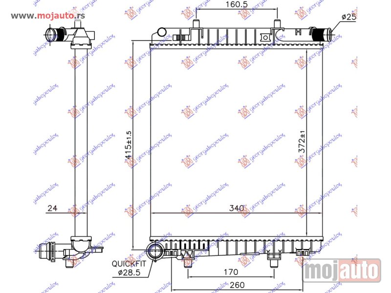 Glavna slika -  HLADNJAK MOTORA 1.2 VTi BENZIN (MAN) (372x340x24) Citroen c1 14- -dostupno - MojAuto