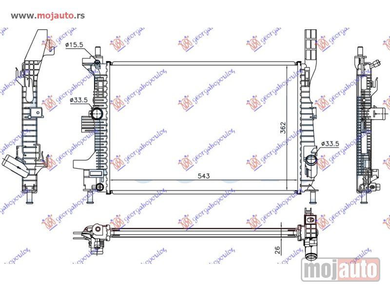 Glavna slika -  HLADNJAK MOTORA 1.0 EcoBoost BENZIN (543x362x26) Ford focus c-max 10-14 -dostupno - MojAuto