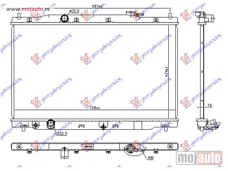 Glavna slika -  HLADNJAK MOTORA 2.0i 16V BENZIN (MAN/AUTO) (425x750x16) Honda cr-v 15-17 -dostupno - MojAuto