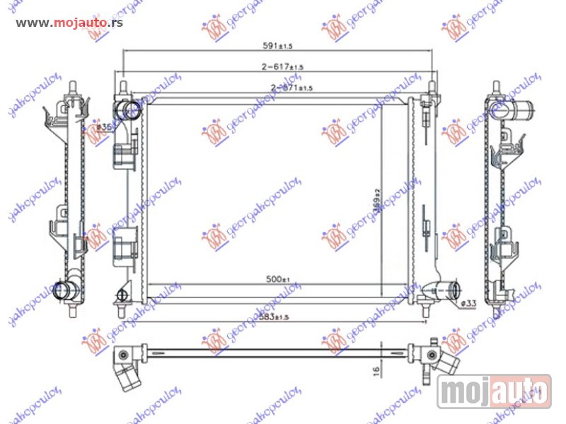 Glavna slika -  HLADNJAK MOTORA 1.2/1.4i BENZIN (MAN) (500x380x16) Hyundai i20 12-14 -dostupno - MojAuto
