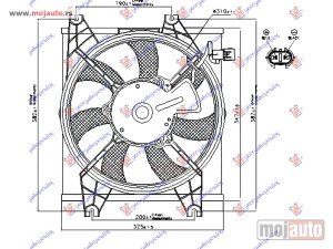 NOVI: delovi  VENTILATOR KLIME KOMPLET (BENZIN) (310mm) (2 PIN) Hyundai accent h/b-l/b 03-05 -dostupno