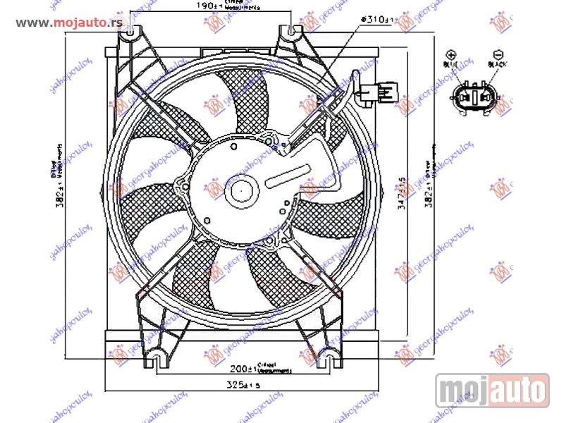 Glavna slika -  VENTILATOR KLIME KOMPLET (BENZIN) (310mm) (2 PIN) Hyundai accent h/b-l/b 03-05 -dostupno - MojAuto