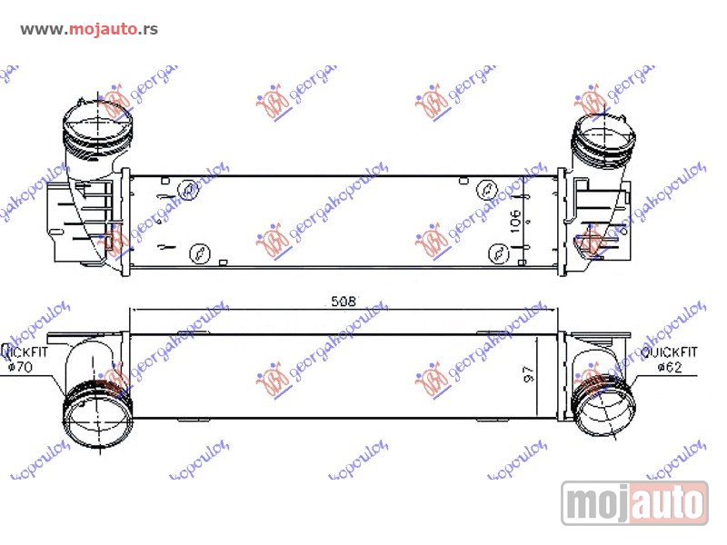 Glavna slika -  HLADNJAK INTERKULERA 2.0 (320D) DIZEL (510x95x105) CEV 70-62 Bmw series 1 (e81/87) 3/5d 04-11 -dostupno - MojAuto