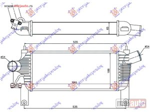 NOVI: delovi  HLADNJAK INTERKULERA 2.5 DCI (44.3x19x64) Nissan p/u (d40) navara 2wd-4wd 05-10 -dostupno