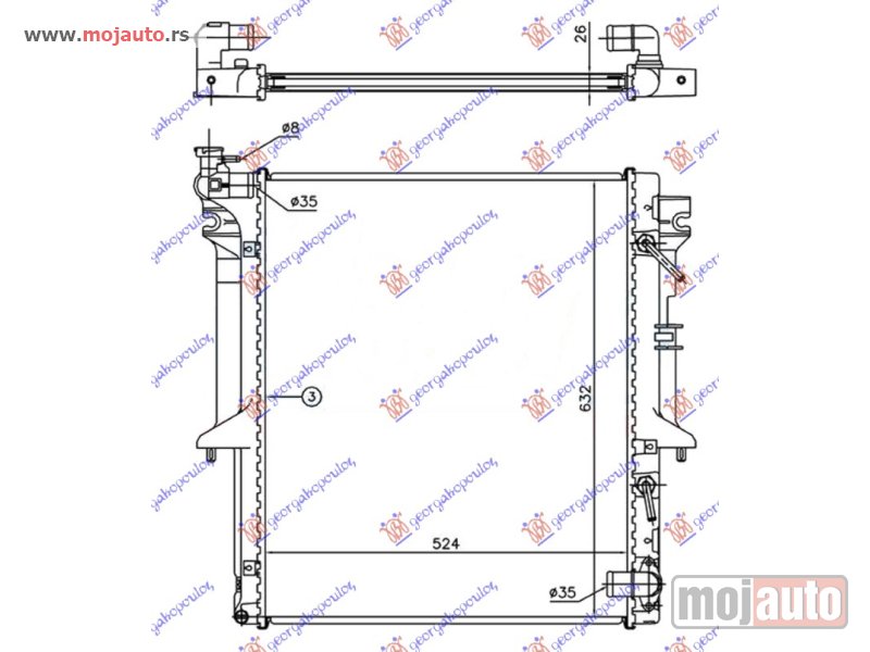 Glavna slika -  HLADNJAK MOTORA 2.5 T.D (AUTO) (525x635x26) Mitsubishi p/u l200 06-10 -dostupno - MojAuto