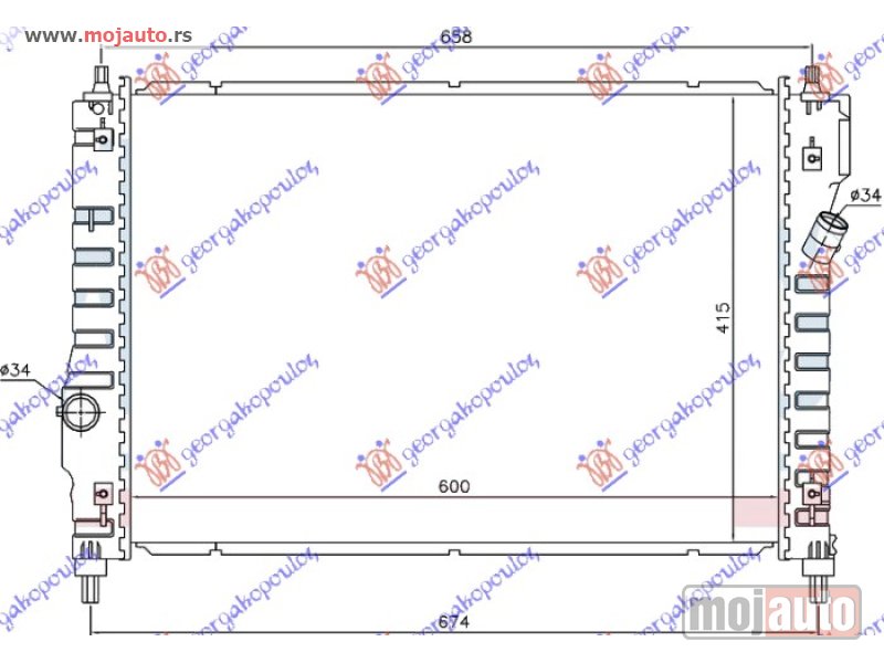 Glavna slika -  HLADNJAK MOTORA 1.6 16v BENZIN (MAN) (600x415x16) Chevrolet aveo h/b-l/b 08-12 -dostupno - MojAuto